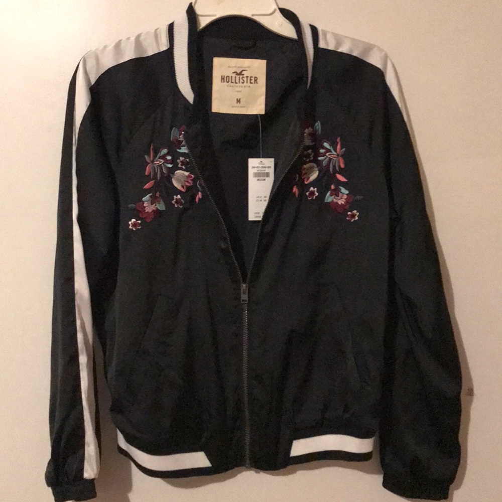 Hollister Navy Embroidered Bomber